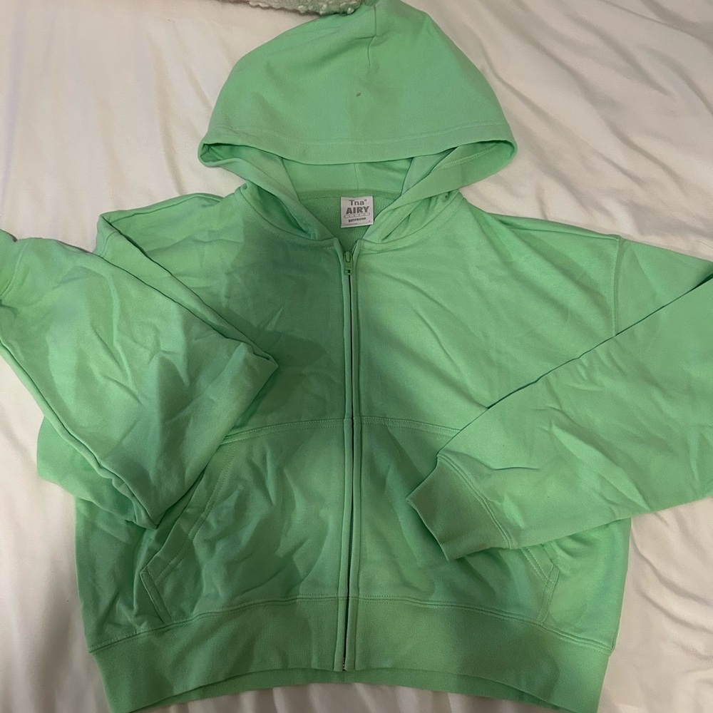 TNA neon green zip up hoodie “airy fleece”